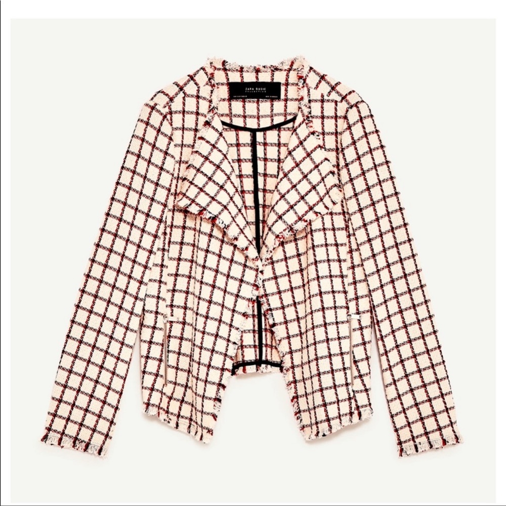 Zara | Frayed Checked Blazer Size XL